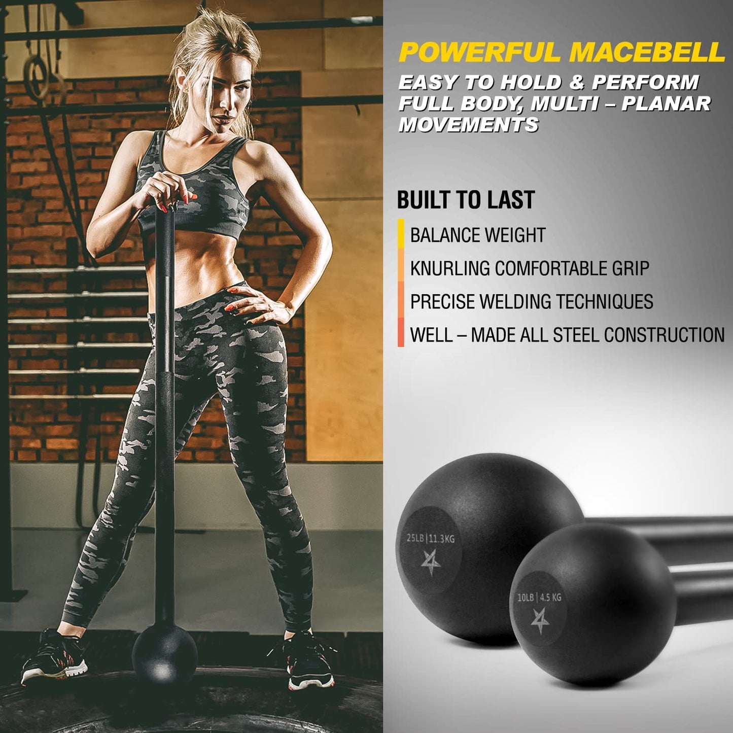 Steel Mace Bell - Ultimate Full Body Strength Training for Men & Women, Available in 5 to 30 LB for Enhanced Muscle, Shoulder, Grips & Forearm Workouts